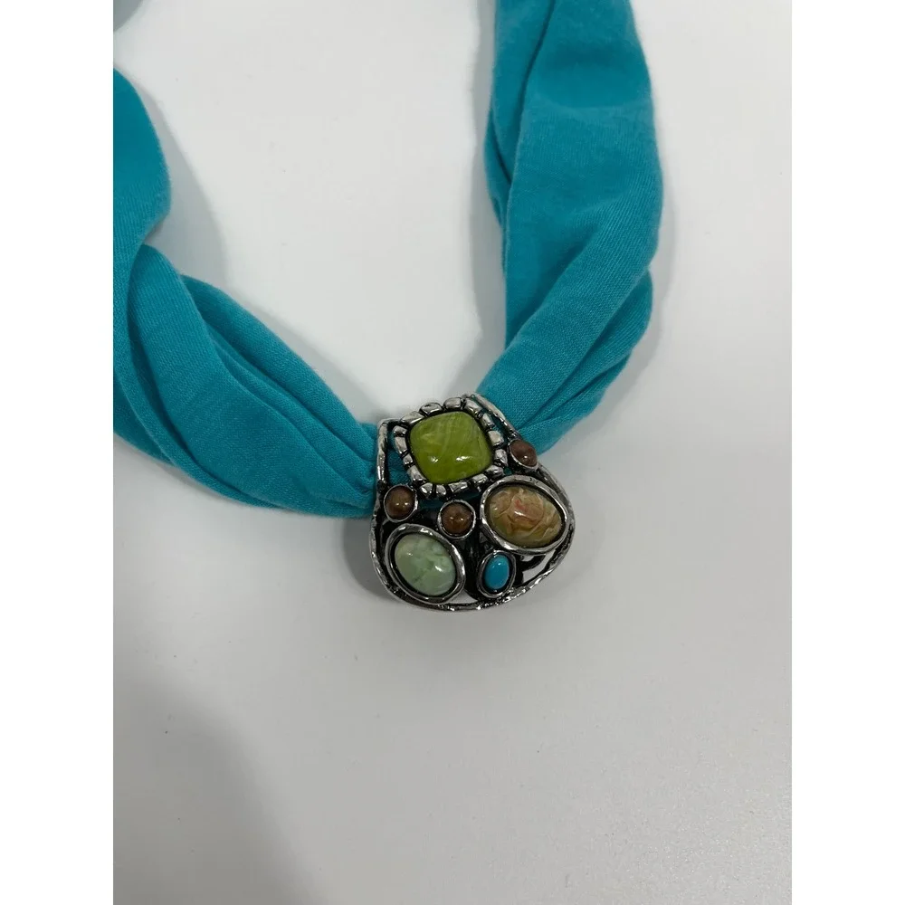 VTG 90s Y2K Maximalist Statement Womens Necklace Silver Blue Boho Chic Artsy